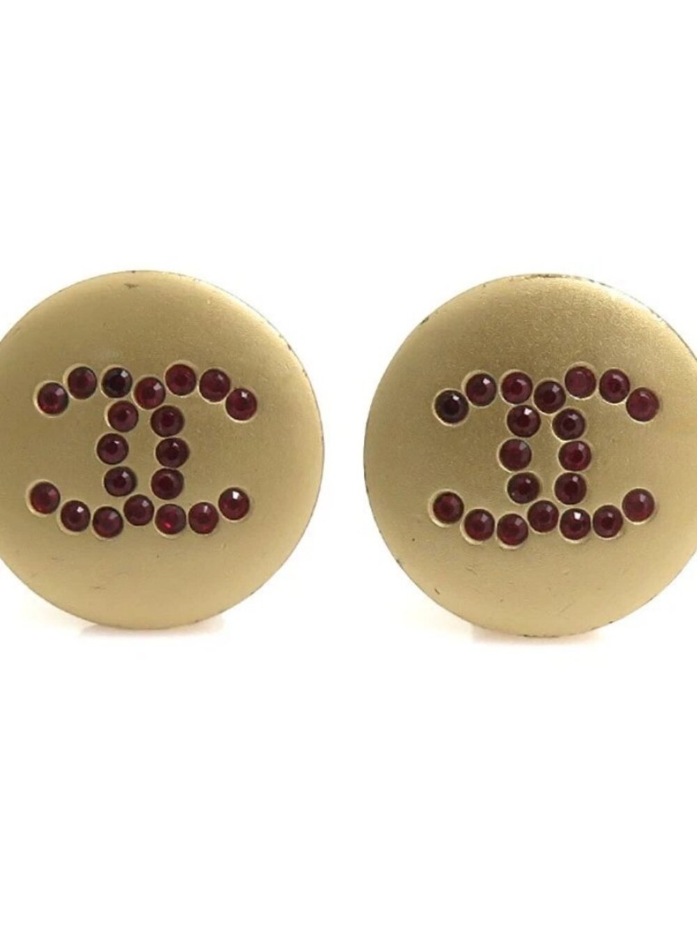 CHANEL CC Logo Clip on Earrings Gold/Red Metal/Rhinestone
